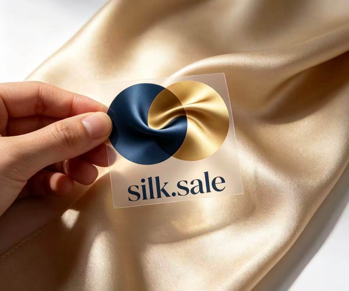 Silk.Sale staff affixing the exclusive quality inspection label to a compliant roll of 6A mulberry silk
