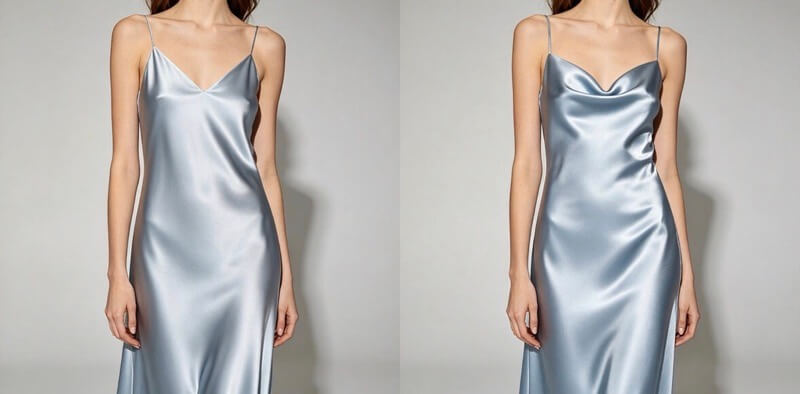 Silk satin fabric close-up — comparing the luster and drape of genuine mulberry silk vs polyester satin