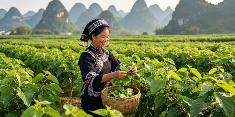 Guangxi sericulture – mulberry fields and modern rearing facilities