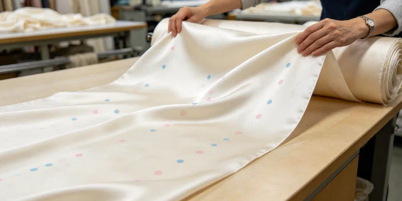 Silk fabric inspection on a backlit frame – identifying warp streaks and weft bars